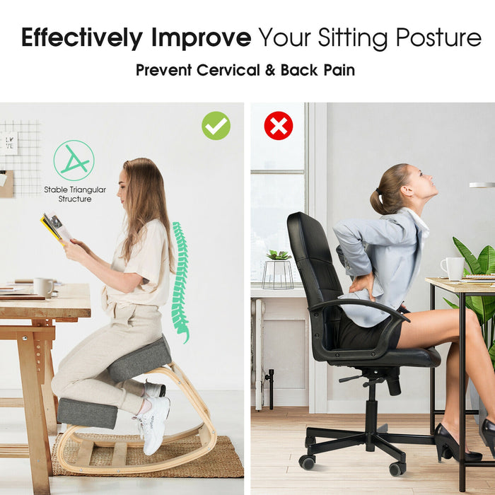 Ergonomic Kneeling Chair Rocking Office Desk Stool Upright Posture-Gray