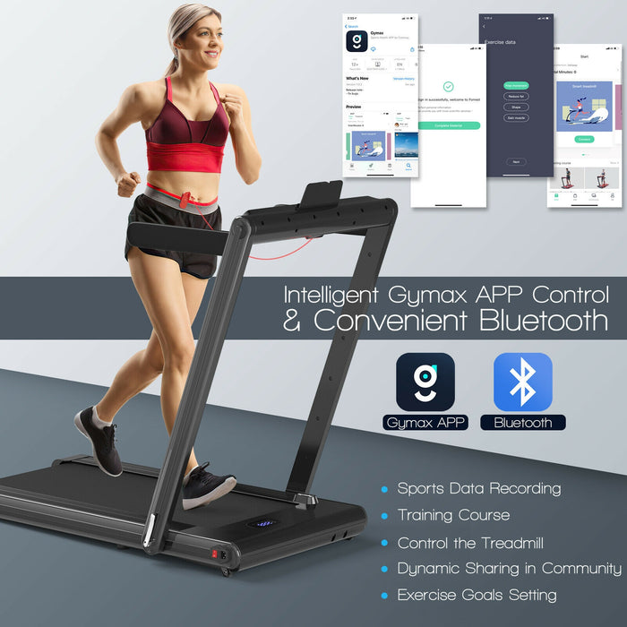 2-in-1 Folding Treadmill with Dual LED Display-Black