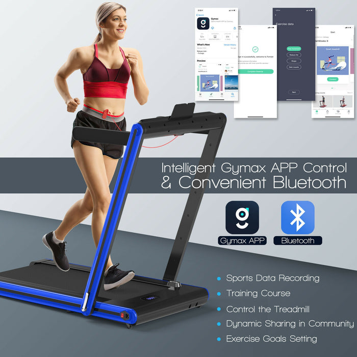 2-in-1 Folding Treadmill with Dual LED Display-Navy