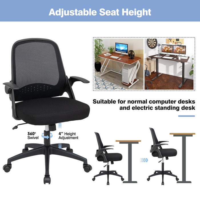 Adjustable Mesh Office Chair Rolling Computer Desk Chair with Flip-up Armrest-Black