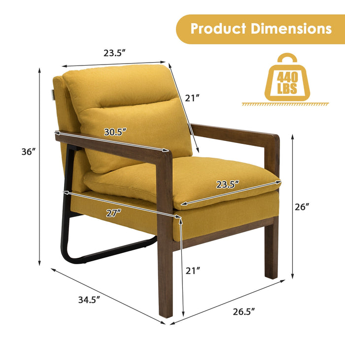 Single Sofa Chair with Extra-Thick Padded Backrest and Seat Cushion-Yellow