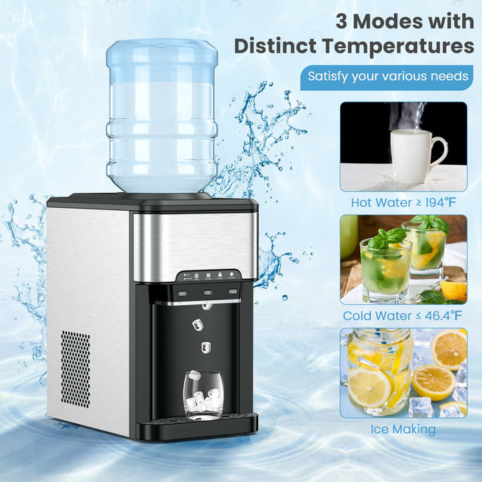 Water Cooler Dispenser 3-in-1 with Built-in Ice Maker and 3 Temperature Settings-Silver