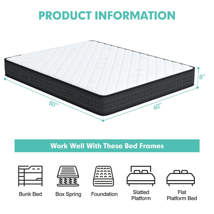 8 Inch Breathable Memory Foam Bed Mattress Medium Firm for Pressure Relieve-Queen Size