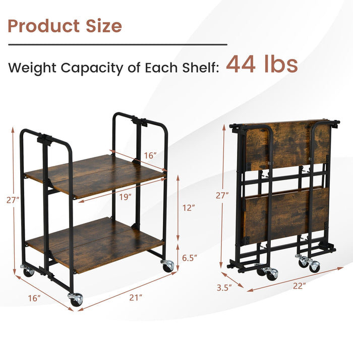 Folding Rolling Cart with Metal Frame-2-Tier