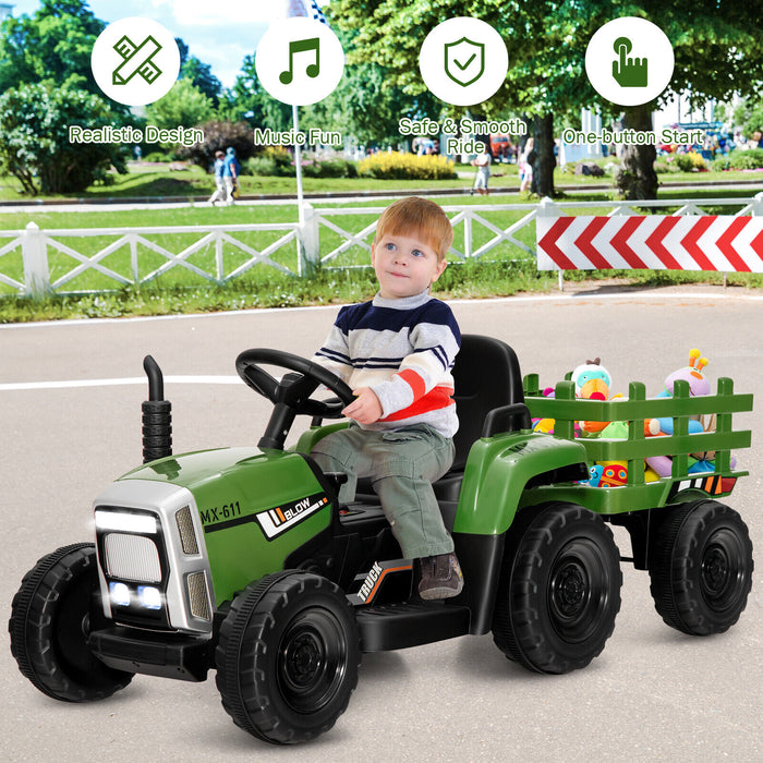 12V Ride on Tractor with 3-Gear-Shift Ground Loader for Kids 3+ Years Old-Dark Green