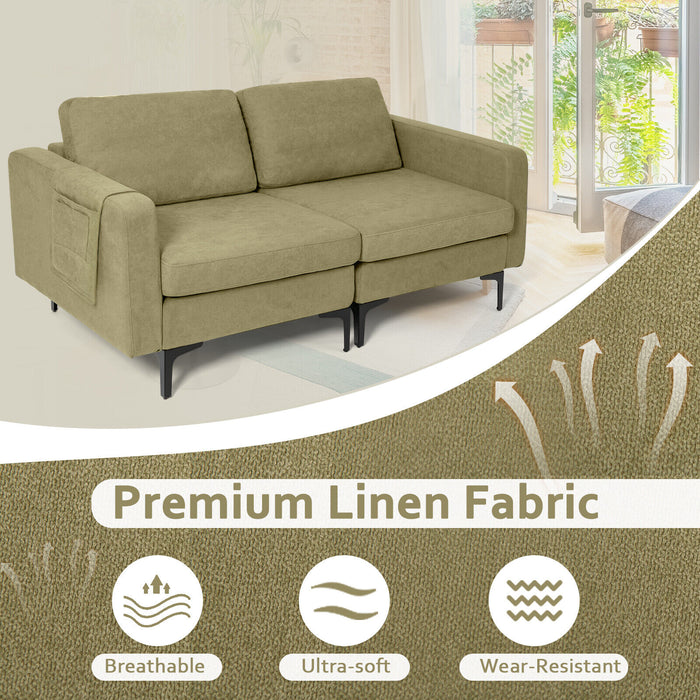 Modern Loveseat Sofa Couch with Side Storage Pocket and Sponged Padded Seat Cushions-Green