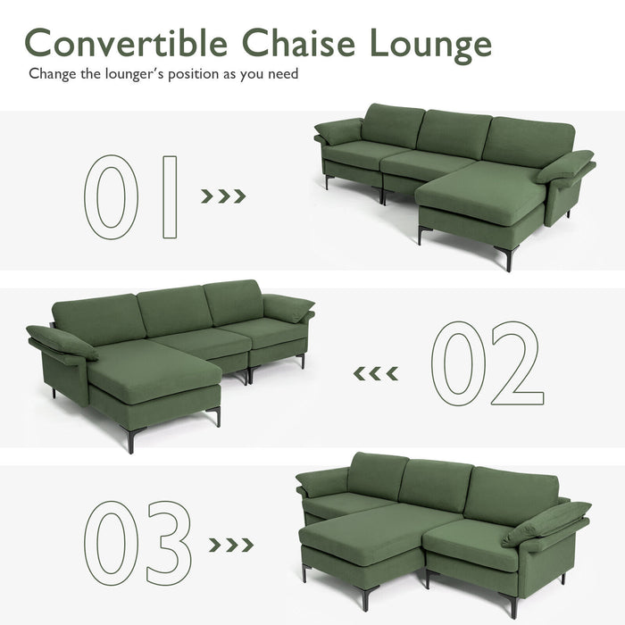 Extra Large Modular L-shaped Sectional Sofa with Reversible Chaise for 4-5 People-Army Green