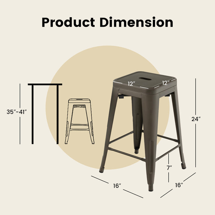 24 Inch Set of 4 Tolix Style Counter Height Barstool Stackable Chair-Gun