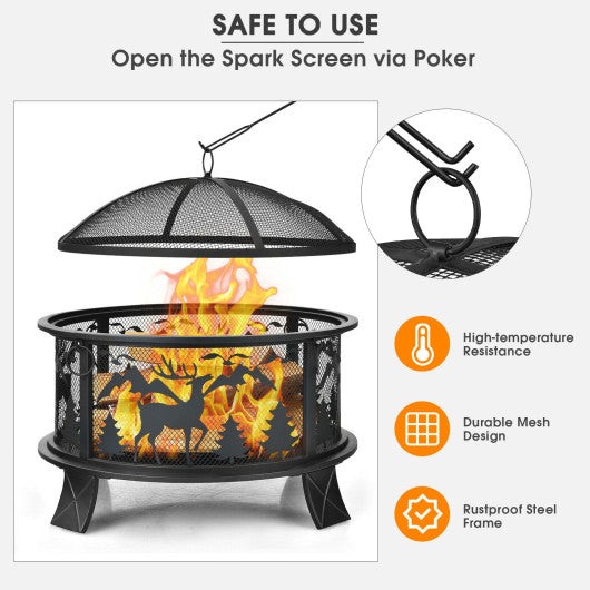 26 Inches Outdoor Fire Pit with Spark Screen and Poker