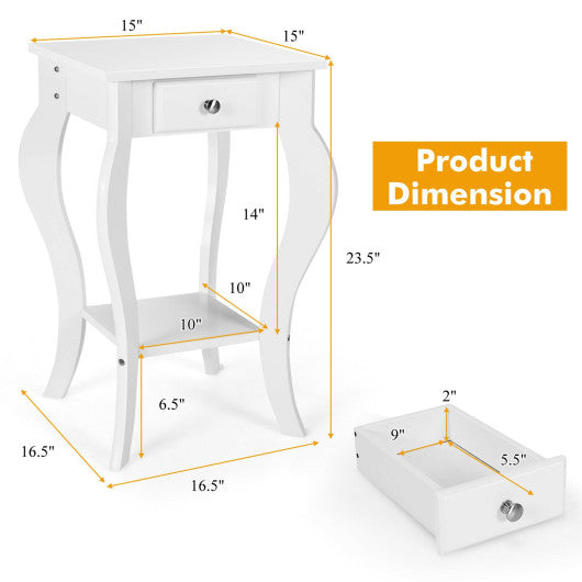 2-Tier End Table with Drawer and Shelf for Living Room Bedroom-White