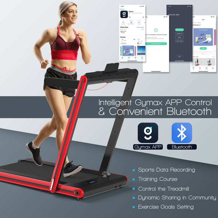 2-in-1 Folding Treadmill with Dual LED Display-Red