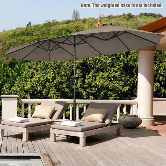 15 Feet Patio Double-Sided Umbrella with Hand-Crank System-Brown