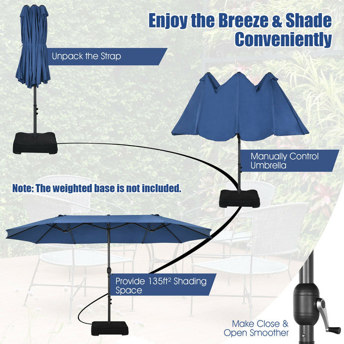 15 Feet Patio Double-Sided Umbrella with Hand-Crank System-Navy