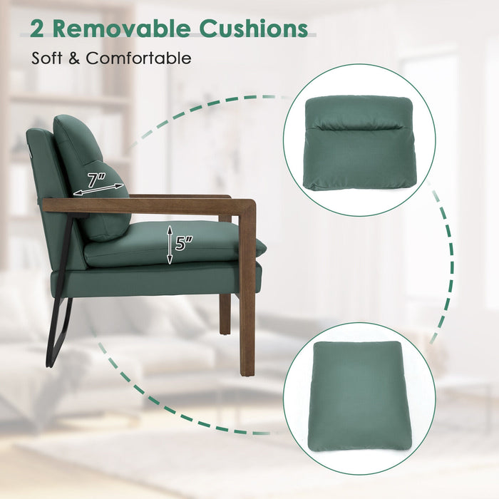 Single Sofa Chair with Extra-Thick Padded Backrest and Seat Cushion-Green