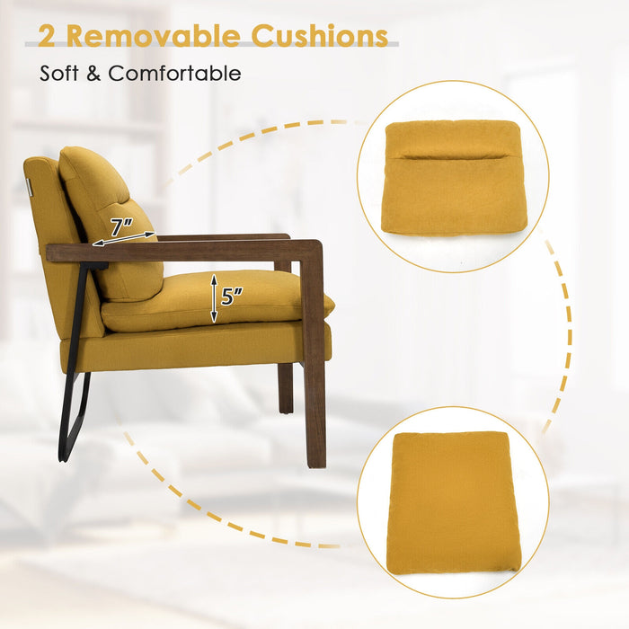 Single Sofa Chair with Extra-Thick Padded Backrest and Seat Cushion-Yellow