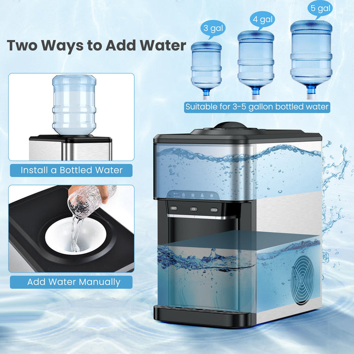 Water Cooler Dispenser 3-in-1 with Built-in Ice Maker and 3 Temperature Settings-Silver