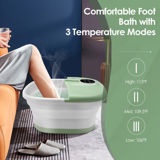 Folding Foot Spa Basin with Heat Bubble Roller Massage Temp and Time Set-Green