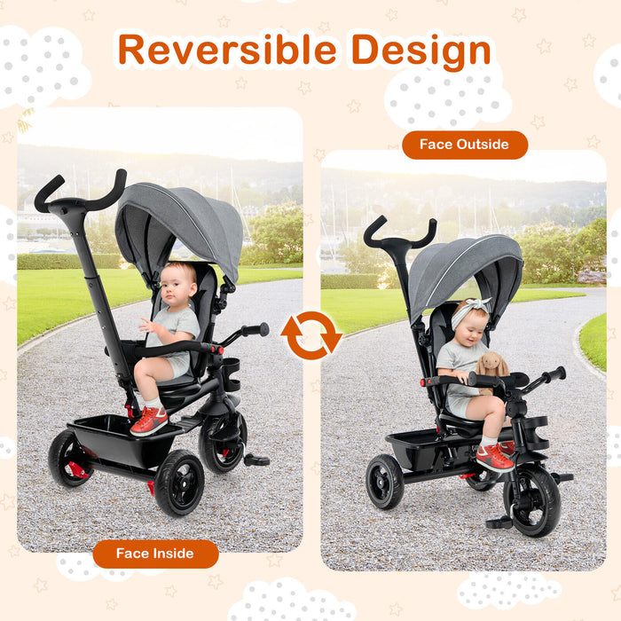 4-in-1 Baby Tricycle Toddler Trike with Convertible Seat-Gray