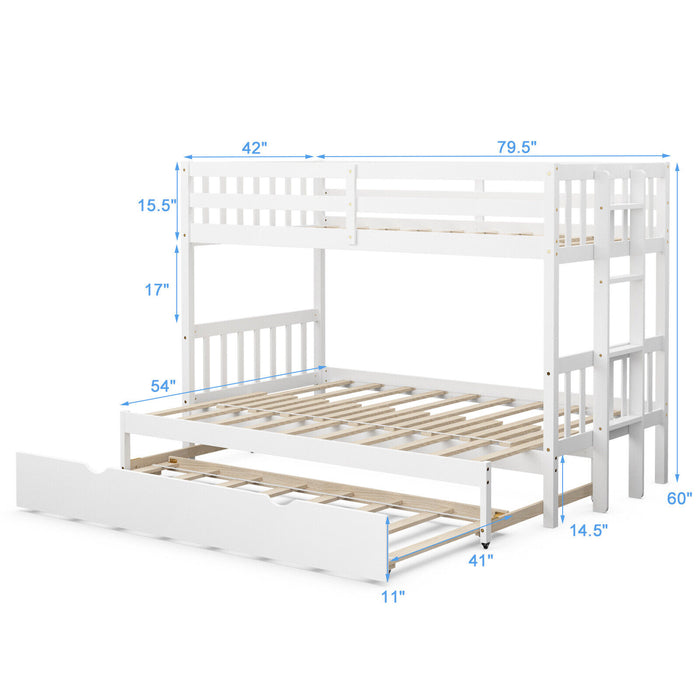 Twin Pull-Out Bunk Bed with Trundle Wooden Ladder-White