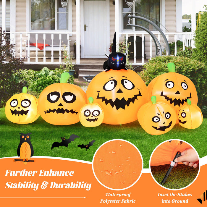 8 Feet Long Halloween Inflatable Pumpkins with Witch's Cat