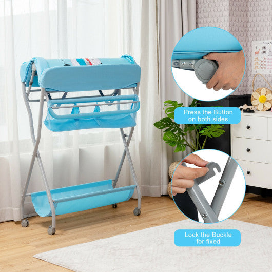 Baby Changing Table with Safety Belt and 4-side Defence-Blue