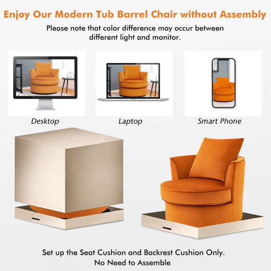 Modern 360Â° Swivel Barrel Chair with No Assembly Needed-Orange