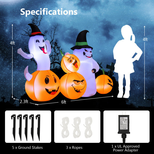 6 Feet Halloween Inflatable Pumpkins and Ghosts with LED Lights