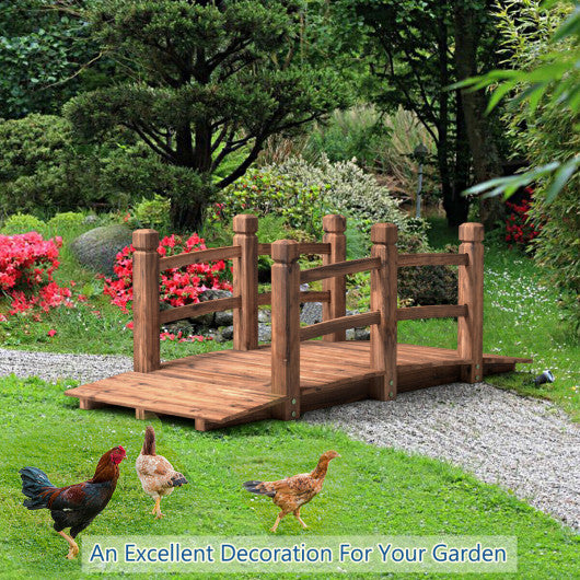 5 ft Wooden Garden Bridge Arc Stained Finish Footbridge Decorative