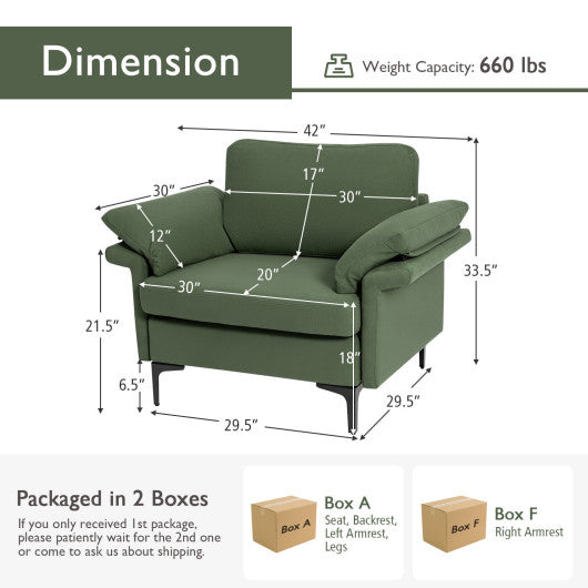 Modern Fabric Accent Armchair with Original Distributed Spring and Armrest Cushions-Army Green