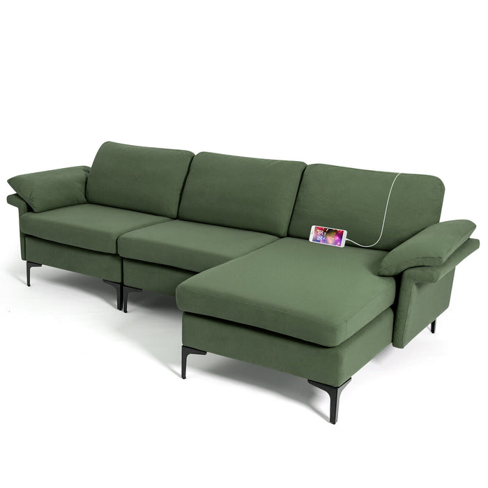 Extra Large Modular L-shaped Sectional Sofa with Reversible Chaise for 4-5 People-Army Green