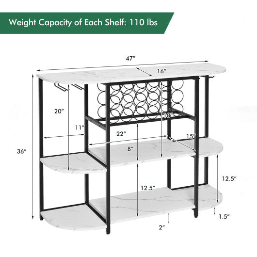 47 Inches Wine Rack Table with Glass Holder and Storage Shelves-White