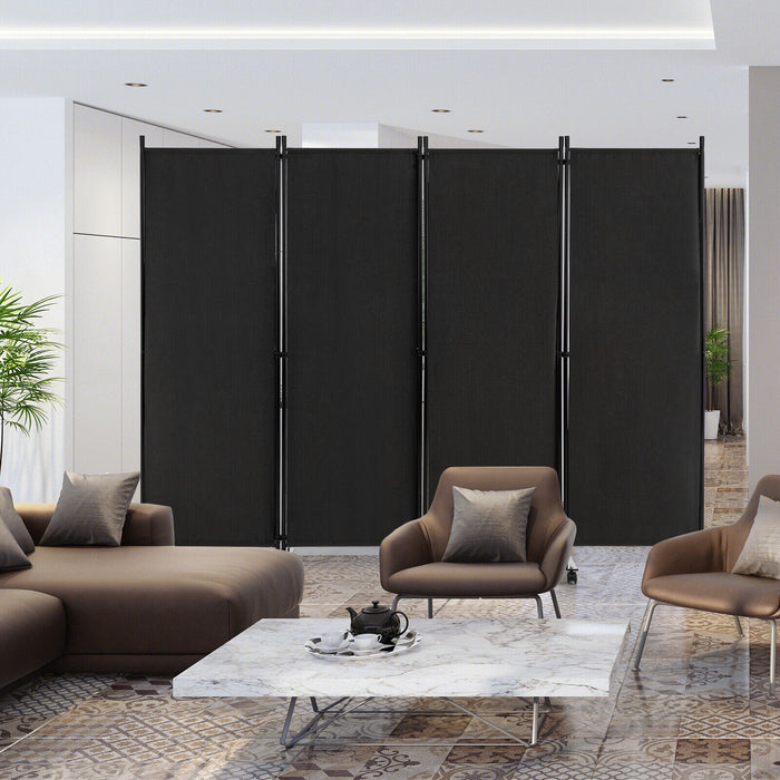 4-Panel Folding Room Divider 6 Feet Rolling Privacy Screen with Lockable Wheels-Black