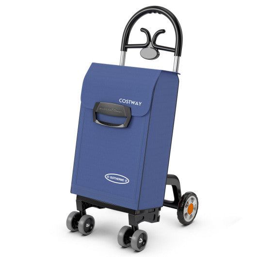 Folding Shopping Cart Utility Hand Truck with Rolling Swivel Wheels-Blue