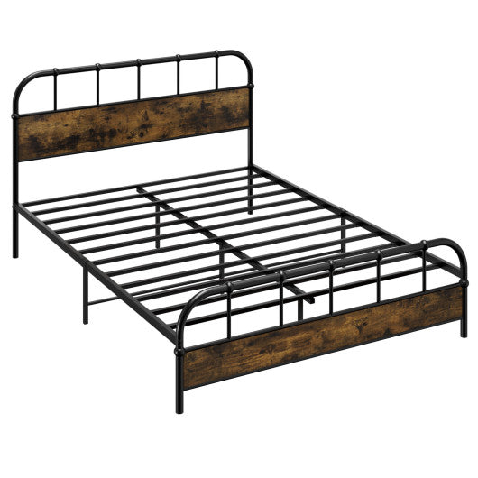 Queen Size Industrial Metal Platform Bed Frame Headboard Mattress Foundation