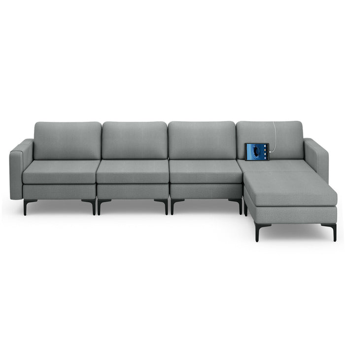 1/2/3/4-Seat Convertible Sectional Sofa with Reversible Ottoman-4-Seat L-shaped with 2 USB Ports