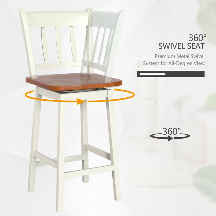 24.5 Inches Set of 2 Swivel Bar Stools with 360Â° Swiveling-White