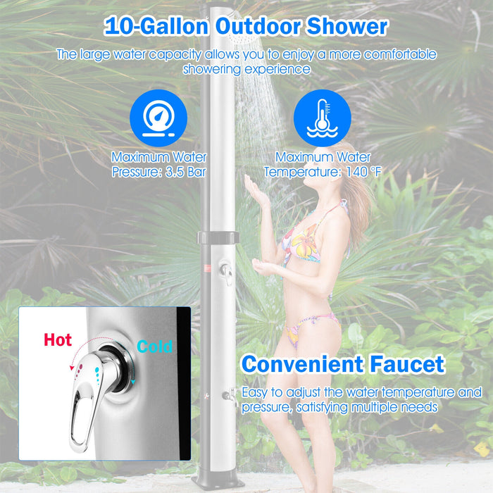 7.2 Feet Solar-Heated Outdoor Shower with Free-Rotating Shower Head-Silver