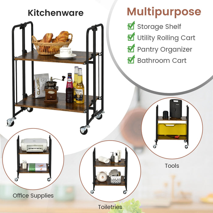 Folding Rolling Cart with Metal Frame-2-Tier