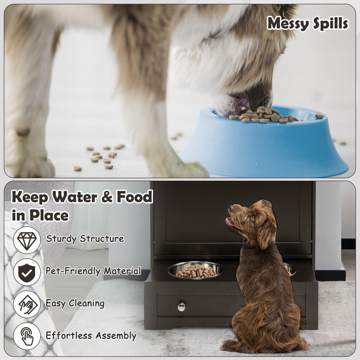 Pet Feeder Station with Stainless Steel Bowl-Coffee