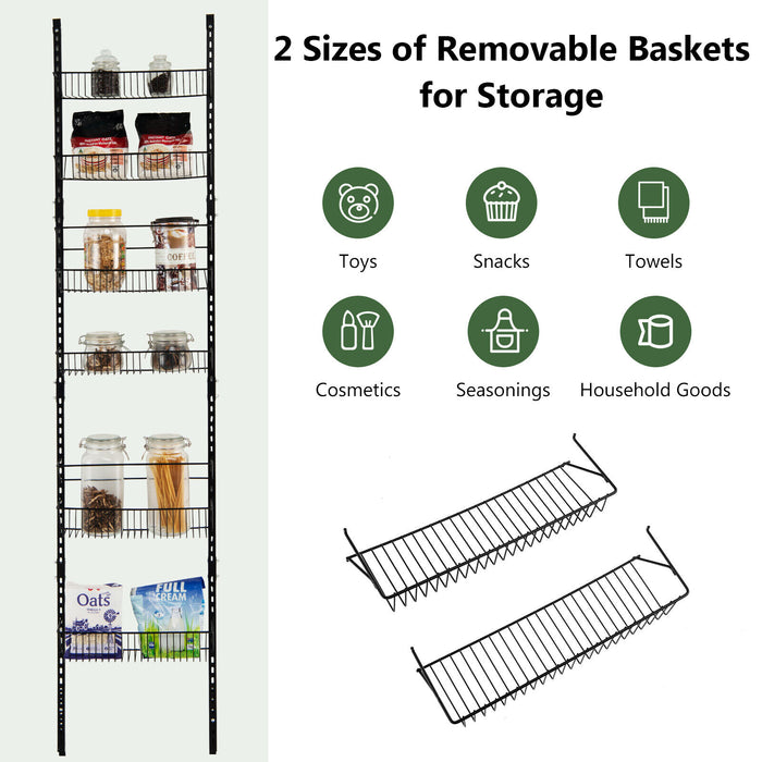 Over the Door Pantry Organizer Rack with Adjustable Door Hook and 6 Basket