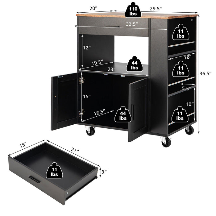 Rolling Kitchen Trolley with 3 Spice Racks Drawer and Open Shelf-Black