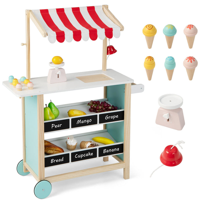 Kids Wooden Ice Cream Cart with Chalkboard and Storage-Red