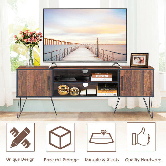 Retro Modern TV Stand with 6 Metal Legs for TVs up to 65 Inch with 2 Cable Holes