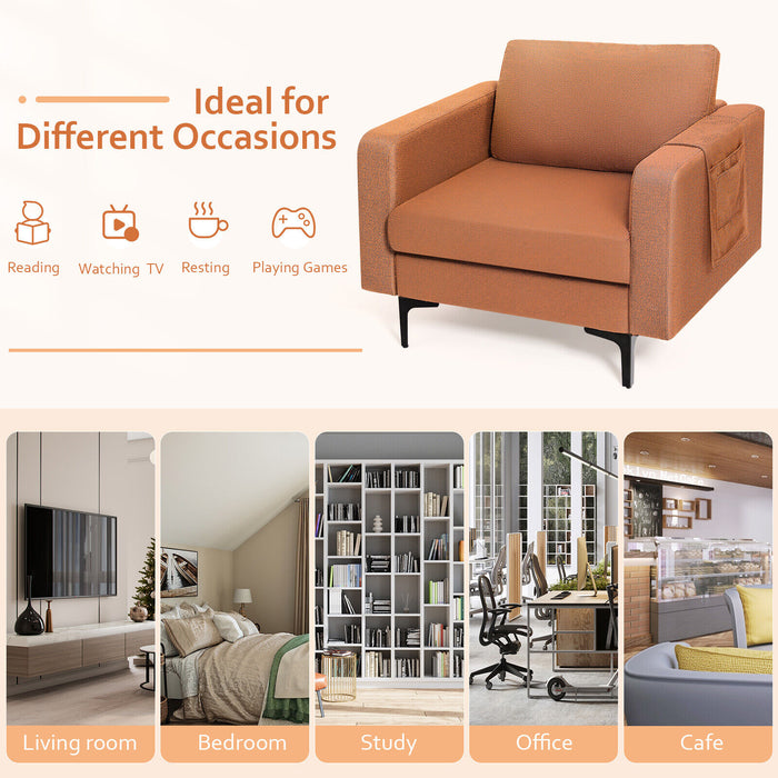 Modern Accent Armchair with Side Storage Pocket-Orange