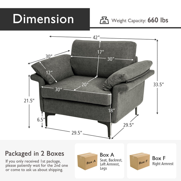 Modern Fabric Accent Armchair with Original Distributed Spring and Armrest Cushions-Gray