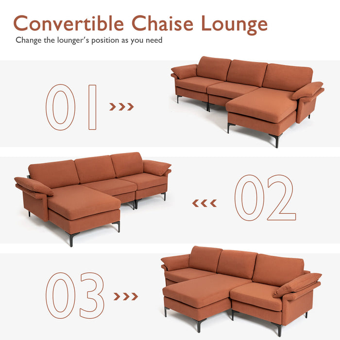 Extra Large Modular L-shaped Sectional Sofa with Reversible Chaise for 4-5 People-Rust Red