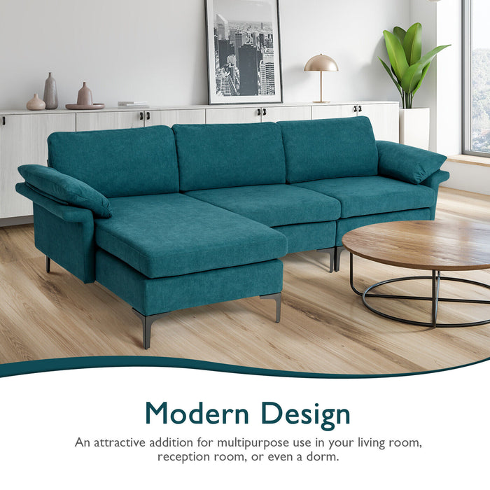 Extra Large Modular L-shaped Sectional Sofa with Reversible Chaise for 4-5 People-Peacock Blue