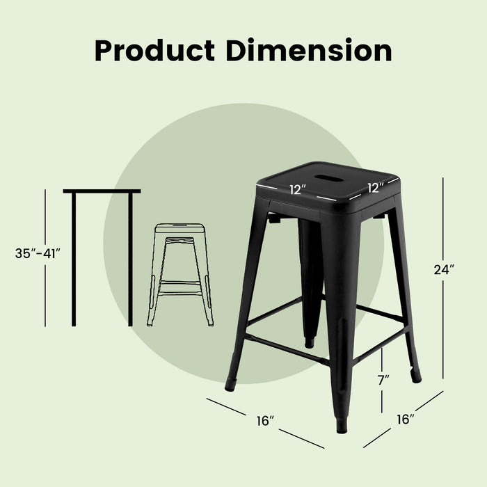 24 Inch Set of 4 Tolix Style Counter Height Barstool Stackable Chair-Black