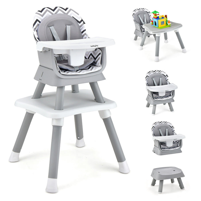 6-in-1 Convertible Baby High Chair with Adjustable Removable Tray-Gray & White