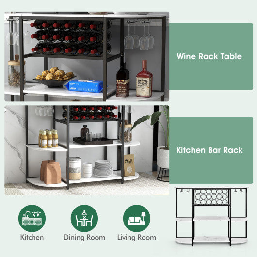 47 Inches Wine Rack Table with Glass Holder and Storage Shelves-White